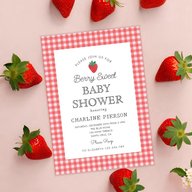 Invitación Baby Shower rosa de fresa dulce de Berry (Subido por el creador)
