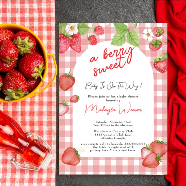 Invitación Baby Shower rosa de fresa dulce de Berry (Subido por el creador)