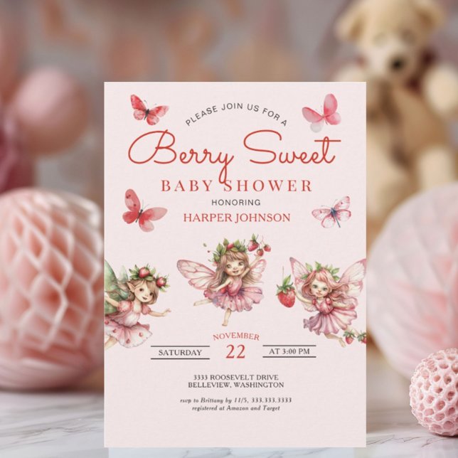 Invitación Baby Shower rosa de fresa dulce de Berry (Subido por el creador)