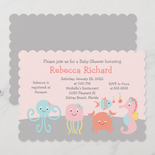 Invitación Baby Shower rosa de Girly Sea Ocean Lif
