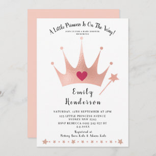 Invitación Baby Shower rosa de la corona de oro de la princes