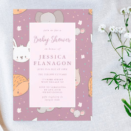 Invitación Baby Shower rosa de la jungla animal de Safari edi