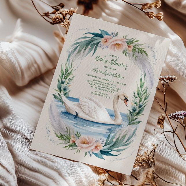 Invitación Baby Shower rosa de la princesa de cisne Rubor sua (Subido por el creador)