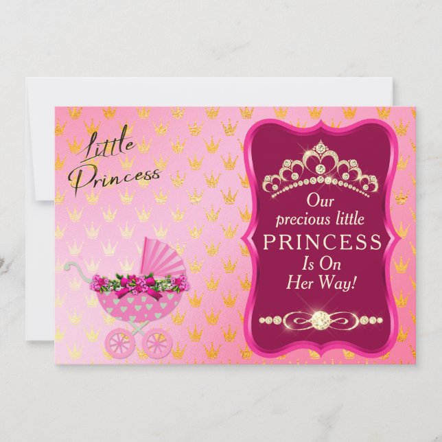 Invitación Baby Shower rosa de la princesa Diamond Gold Tiara (Anverso)