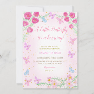 Invitación Baby Shower rosa de mariposa