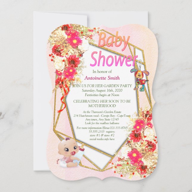 Invitación Baby Shower rosa de oro geométrico (Anverso)