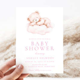 Invitación Baby Shower rosa de oso suave