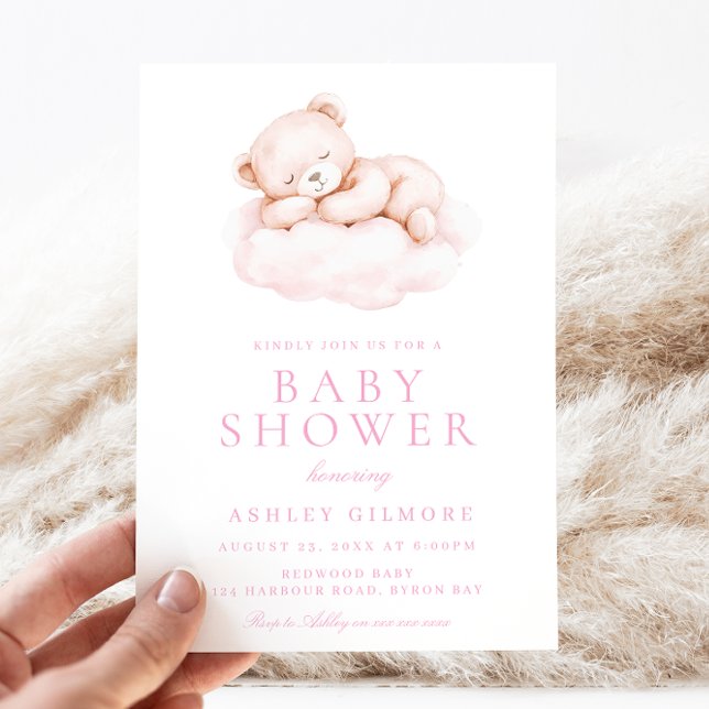 Invitación Baby Shower rosa de oso suave (Subido por el creador)