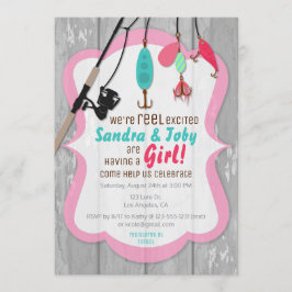 Invitación Baby Shower rosa de pescadores con entu