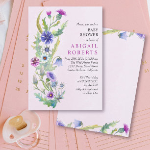 Invitación Baby Shower rosa de primavera con flores silvestre