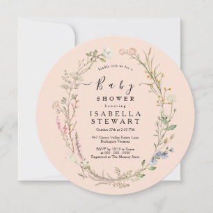 Invitación Baby Shower rosa de Rubor de Boho Wildflower ruso