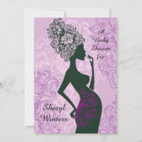 Invitación Baby Shower rosa de silueta de maternid