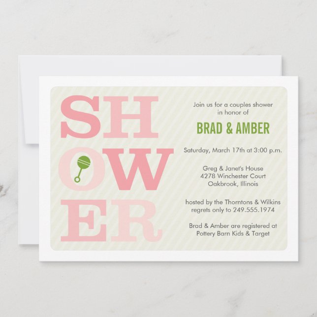 Invitación Baby Shower rosa de tipo moderno negrita (Anverso)