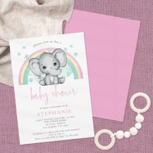 Baby Shower rosa del arco iris del elefante blanco