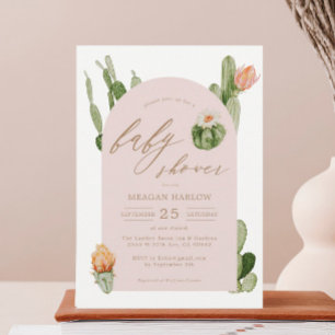 Invitación Baby Shower rosa del desierto del Cactu