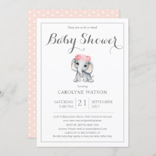 Invitación Baby Shower rosa del elefante virtual