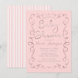 Invitación Baby Shower Rosa Dorado con Brillo Rubor Rosa Vint