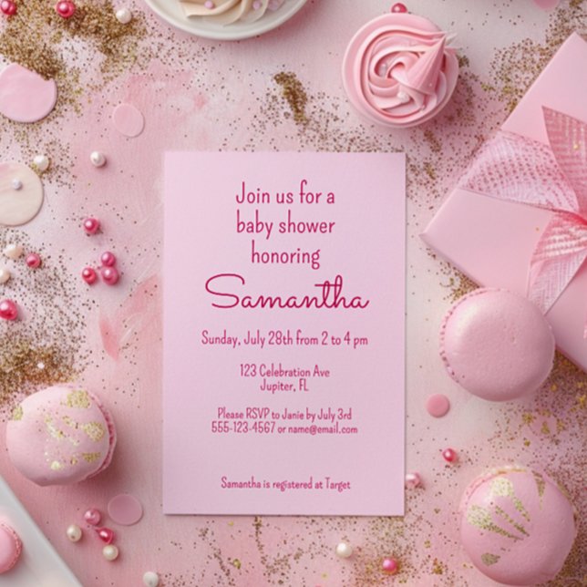 Invitación Baby Shower rosa dulce y simple (Subido por el creador)