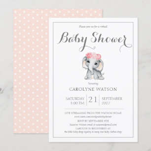 Invitación Baby Shower rosa elefante virtual