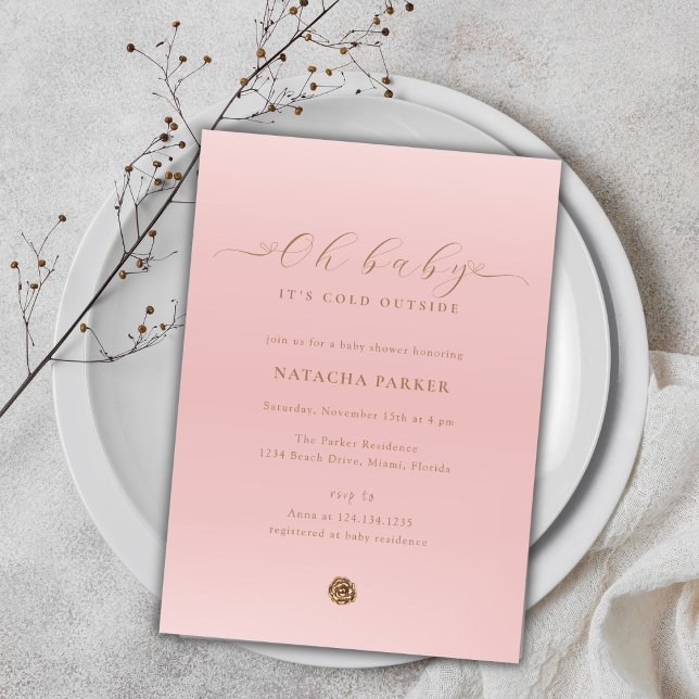 Invitación Baby Shower rosa elegante Chica de invi (Pink Elegant Girl Winter Baby Shower Invitation)