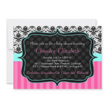 Invitación Baby Shower rosa, elegante y Damasco