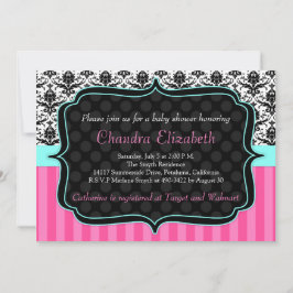 Invitación Baby Shower rosa, elegante y Damasco