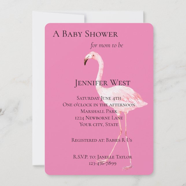 Invitación Baby Shower rosa Flamingo (Reverso)
