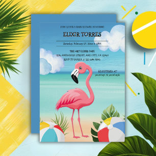 Invitación Baby Shower rosa Flamingo de Summer Beach