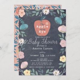 Invitación Baby Shower rosa floral Apple Black Chalkboard
