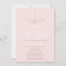 Invitación Baby Shower Rosa floral de candelabro rosa y blanc