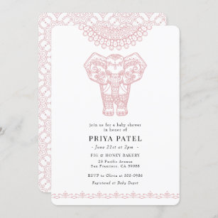 Invitación Baby Shower rosa indio elefante