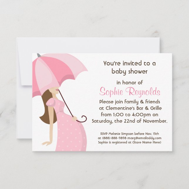 Invitación Baby Shower rosa mami moderna - Chica (Anverso)