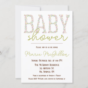 Invitación Baby Shower rosa, morado, azul, floral