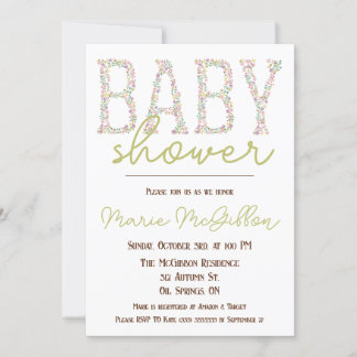 Invitación Baby Shower rosa, morado, azul, floral