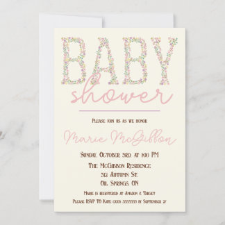 Invitación Baby Shower rosa, morado, azul, floral