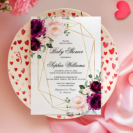 Invitación Baby Shower rosa morado y Rubor rosa