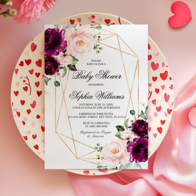 Invitación Baby Shower rosa morado y Rubor rosa (Subido por el creador)