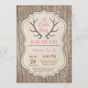Invitación Baby Shower Rosa Niña Cuerno de Ciervo Rústico