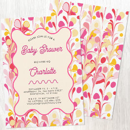 Invitación Baby Shower rosa retrospectivo moderno