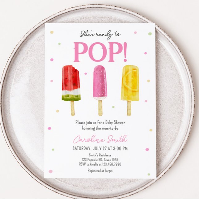 Invitación Baby Shower rosa rosado (She's Ready to Pop Baby Shower Invitation)