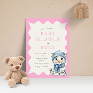 Invitación Baby Shower rosa rosado del leopardo de las nieves