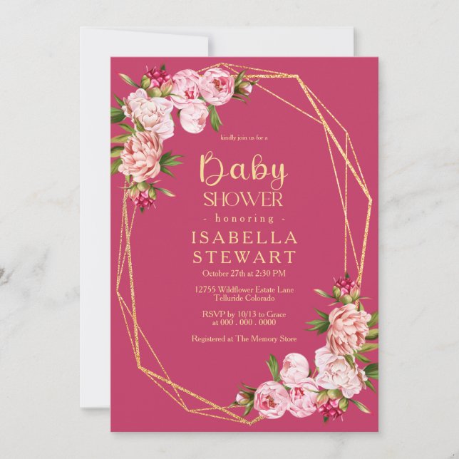 Invitación Baby Shower rosa rosado real geométrico Rubor (Anverso)