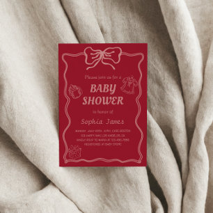 Invitación Baby Shower rosa suave con iconos para bebés y mar