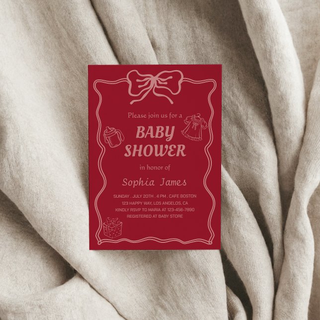 Invitación Baby Shower rosa suave con iconos para bebés y mar (Subido por el creador)