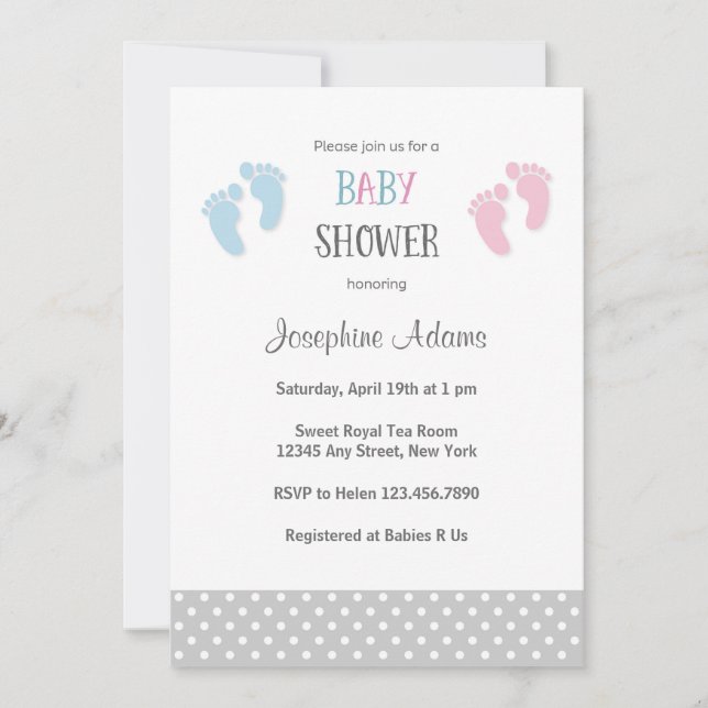 Invitación Baby Shower rosa y azul (Anverso)