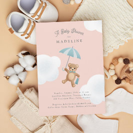 Invitación Baby Shower rosa y azul clásico del oso de peluche