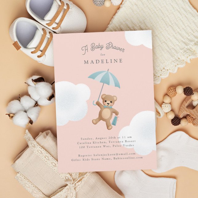 Invitación Baby Shower rosa y azul clásico del oso de peluche (Subido por el creador)