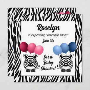 Invitación Baby Shower rosa y azul de los gemelos fraternales