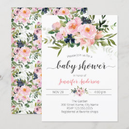 Invitación Baby Shower rosa y azul floral