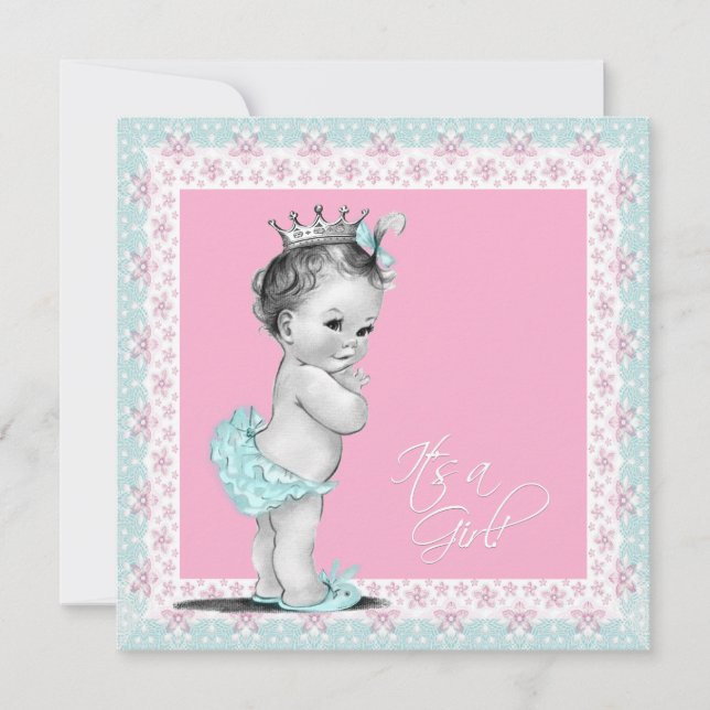 Invitación Baby Shower rosa y azul Verde azulado (Anverso)